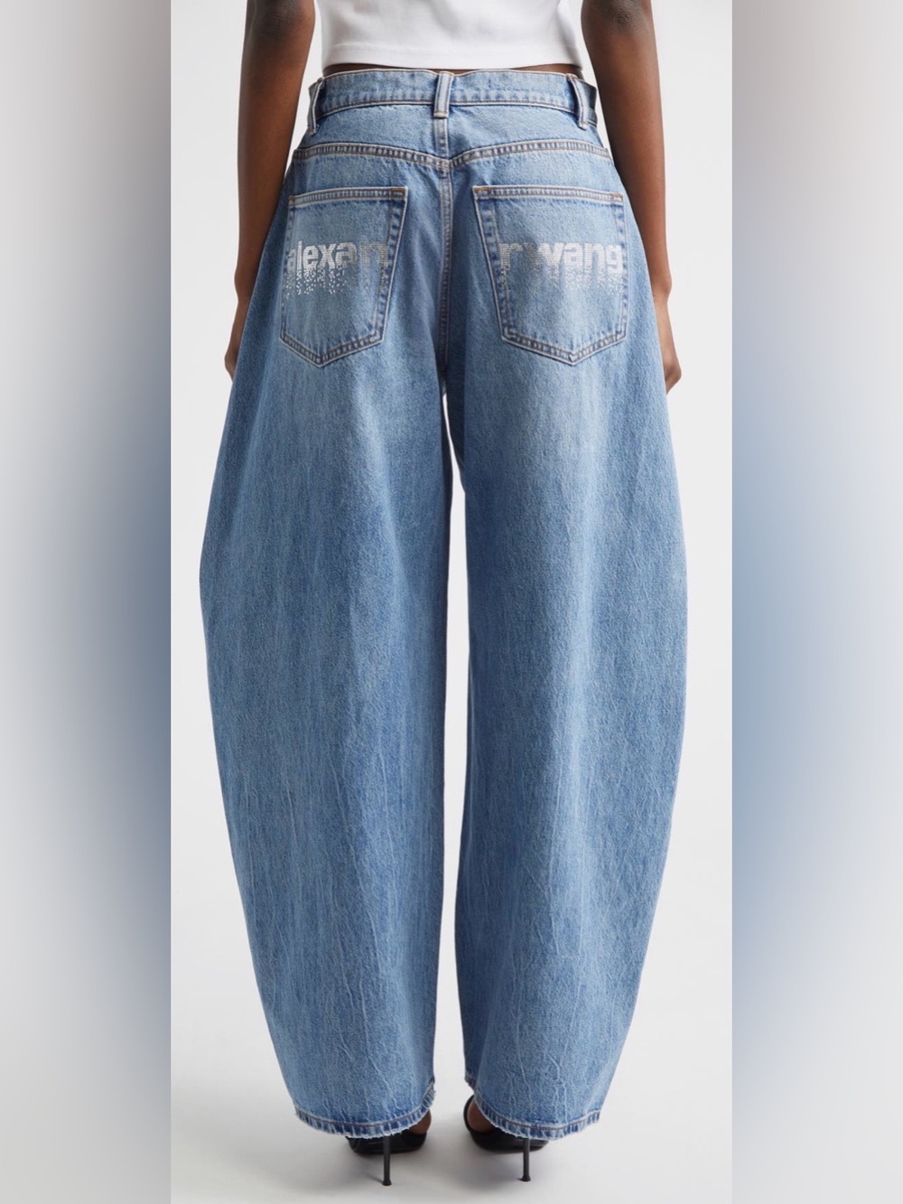 Alexander Wang BLOW UP CRYSTAL LOGO  BALLOON Denim Jeans Size 26 $695 New